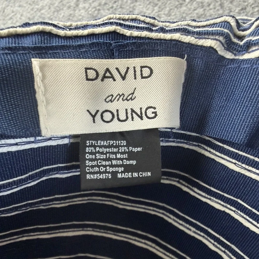 David & Young Boho Wide Brim Sun Hat Navy White Striped‎ Beach